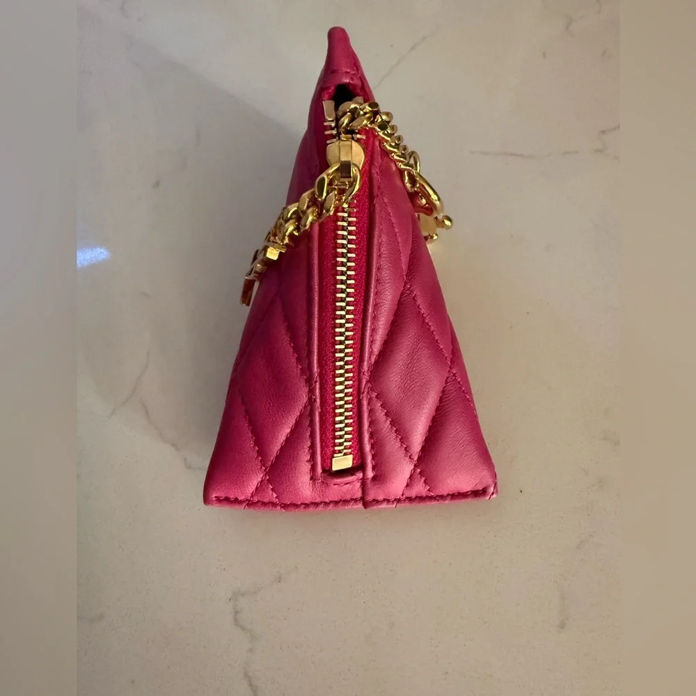 Saint Laurent‎ YSL Quilted Mini Pouch Charm Pink Leather Gold Chain - Picture 3 of 9